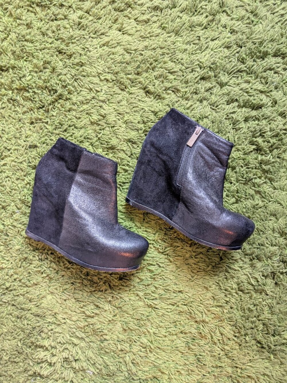DOLCE VITA black leather and suede wedge booties, size 8.5